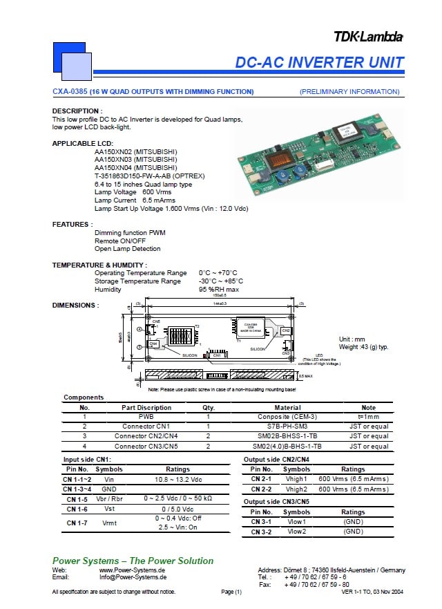 New TDK CXA-0385 CCFL Inverter