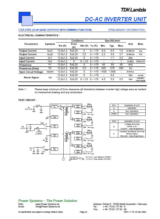 New TDK CXA-0385 CCFL Inverter