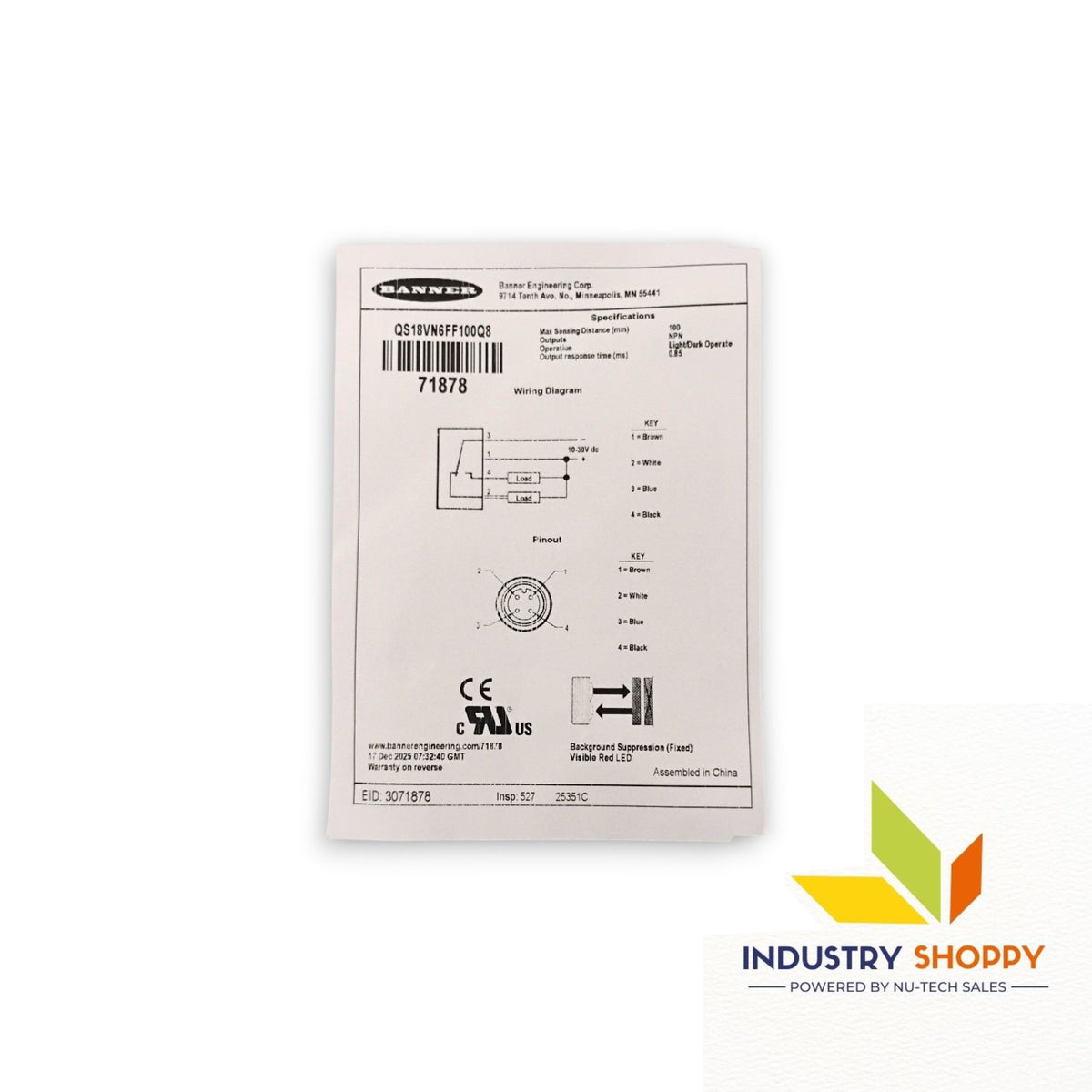Banner QS18VN6FF100Q8 Photoelectric Sensor