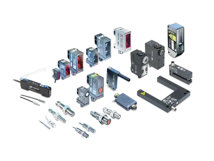 A collection of industrial sensors and photoelectric switches.