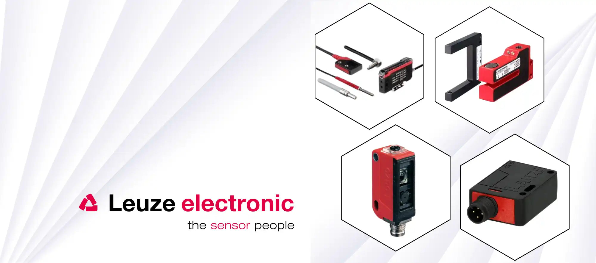 A collection of red and black industrial sensors.