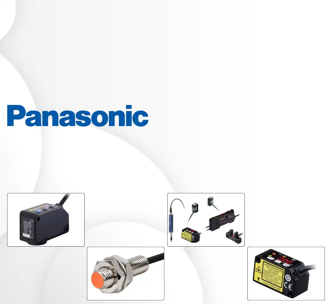 Panasonic logo with a collection of industrial sensors.