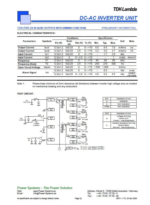 TDK CXA-0385 CCFL Inverter